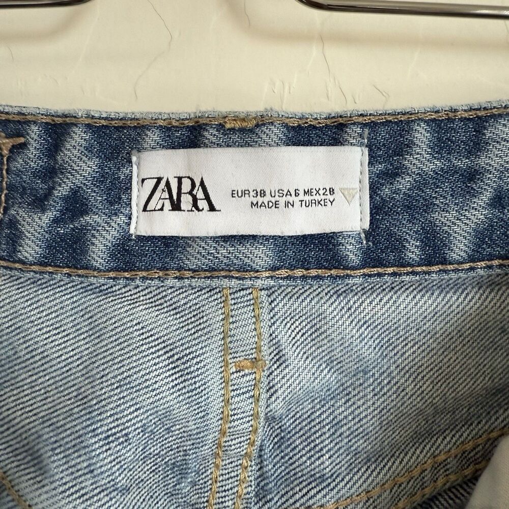 Zara Jeans Womens Sz 6 Blue Med Wash Cotton Wide Leg Baggy Distressed High Rise - Picture 7 of 16